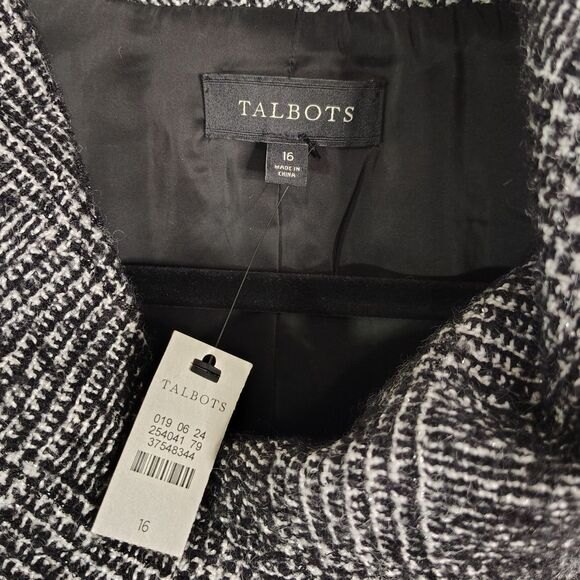New! TALBOTS Wool Black Metallic 16 XL Women's Lightweight Button-Up Jacket Coat - Picture 7 of 8